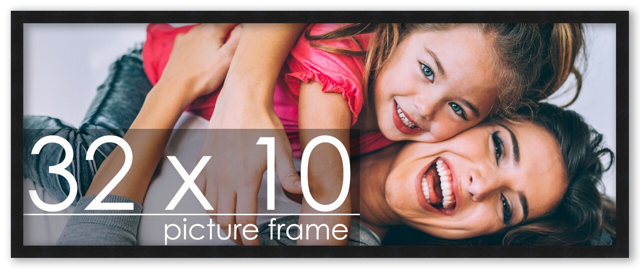 32x10 Black Wood Picture Panoramic Frame - UV Acrylic, Foam Board Backing, Hanging Hardware